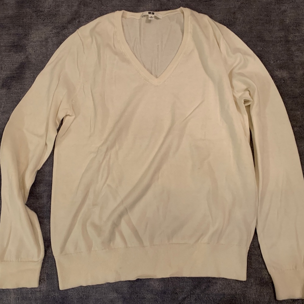 White Cotton V-Neck Sweater